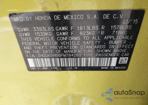2015 Honda Fit Lx from USA, damaged, VIN 3HGGK5H56FM784262